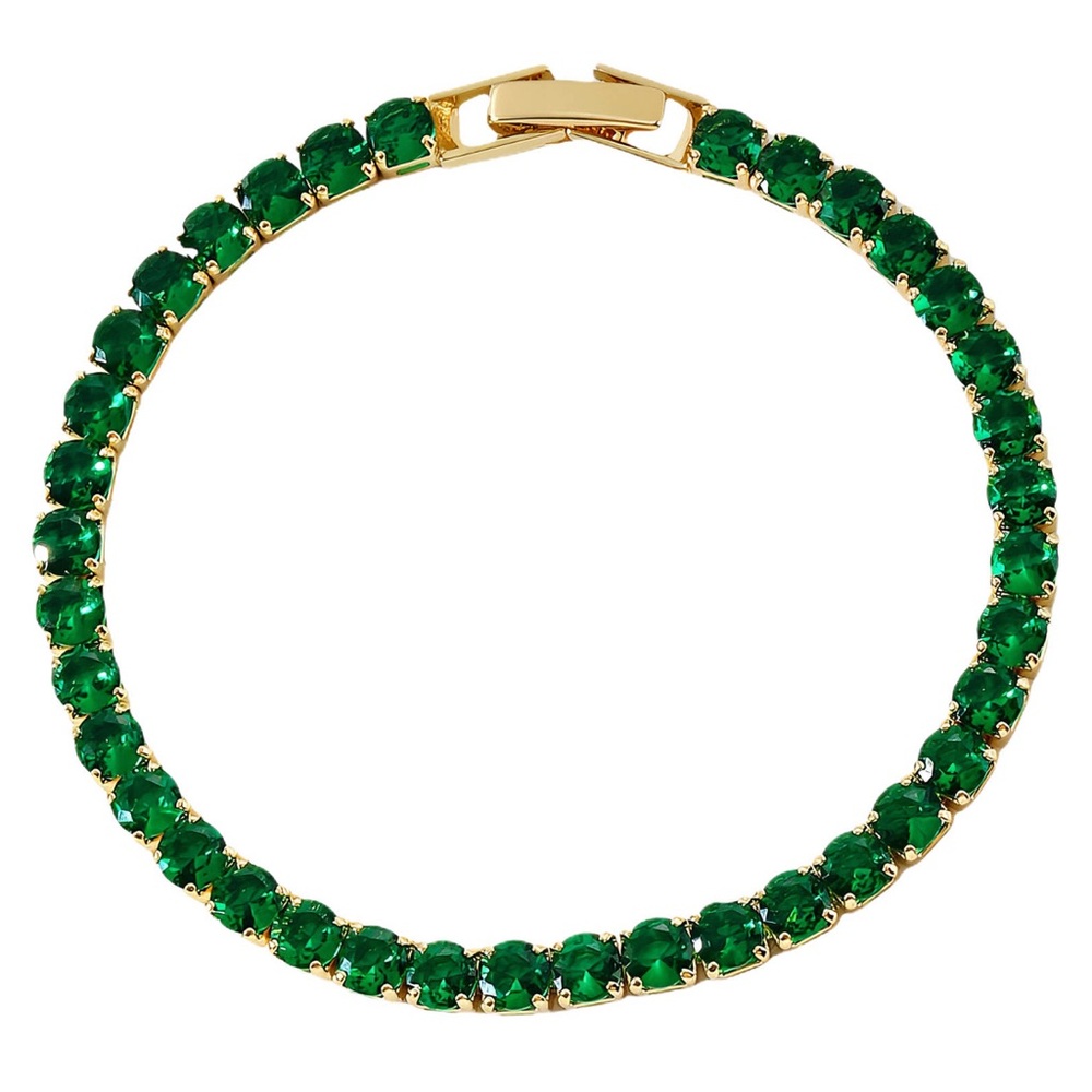 18k gold plated bracelet with green gems